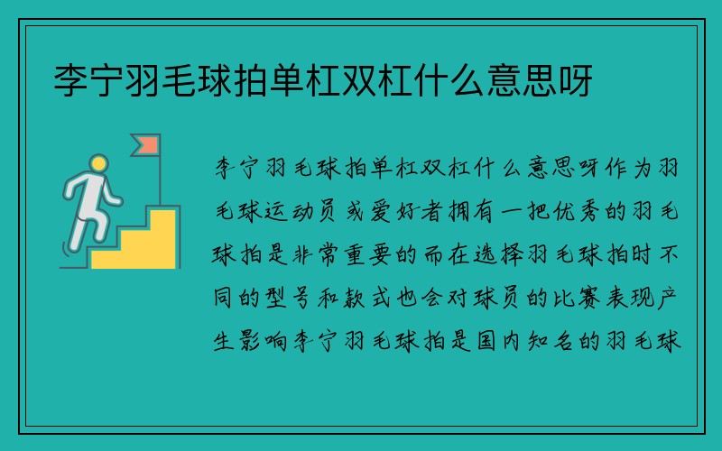 李宁羽毛球拍单杠双杠什么意思呀